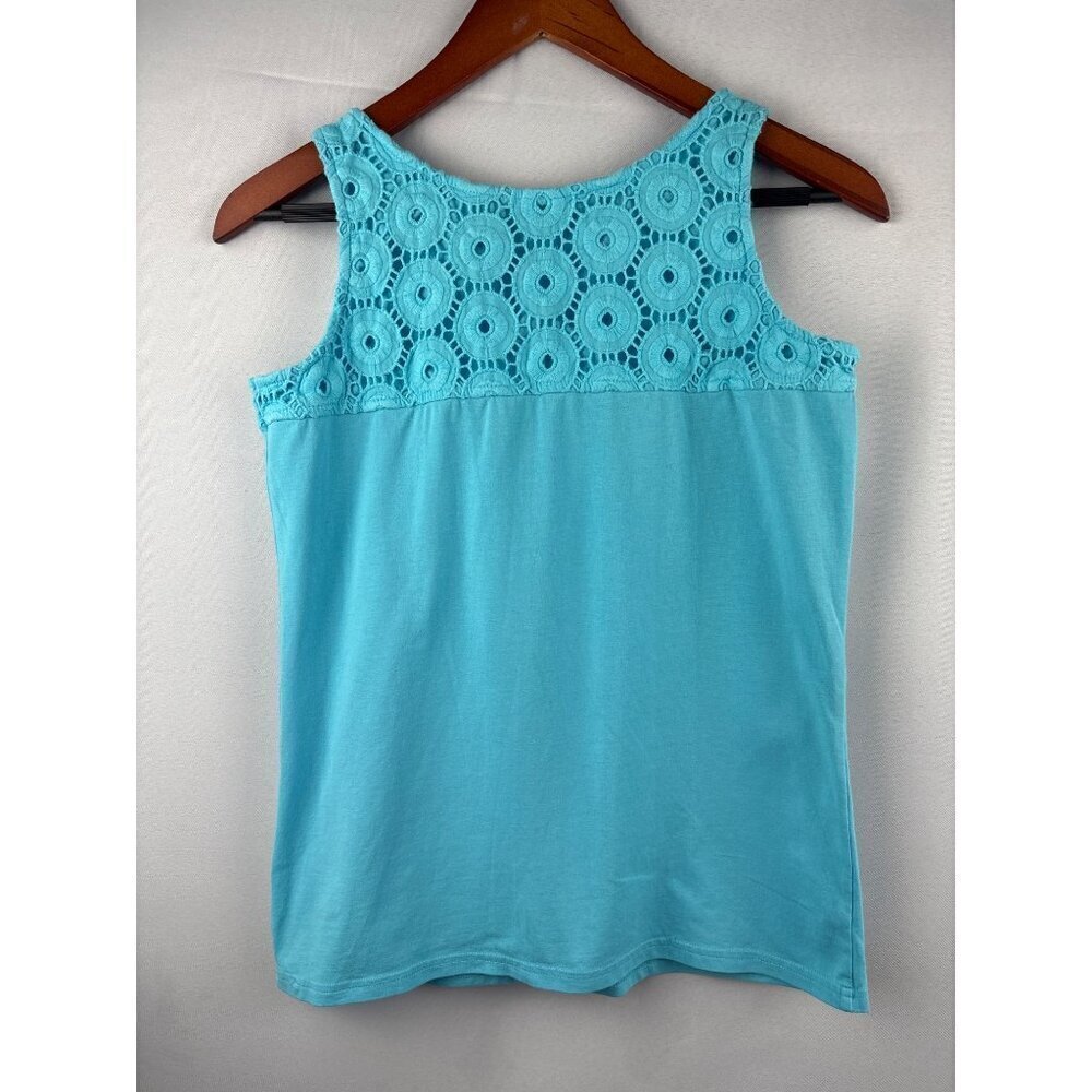 Lizwear By Liz Claiborne Womens S Blue Crochet Tank Top Sleeveless 100% Cotton S - Picture 5 of 5